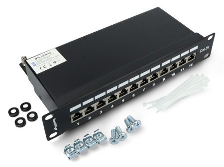 Patch Panel 12-portový stíněný - pro 10'' serverové racky - 1U kat. FTP - černý - Lanberg PPF5-9012-B