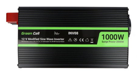 Green Cell DC/AC step-up měnič 12 V DC / 230 V AC 1000 W / 2000 W - s modifikovanou sinusovkou - automobilový