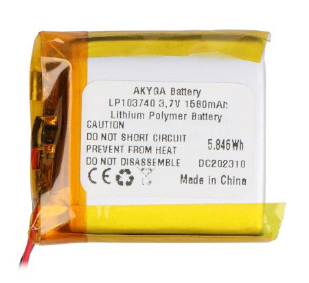 Akyga Li-Pol baterie 1580 mAh 1S 3,7 V - JST konektor - BEC + zásuvka - 40 x 37 x 10 mm