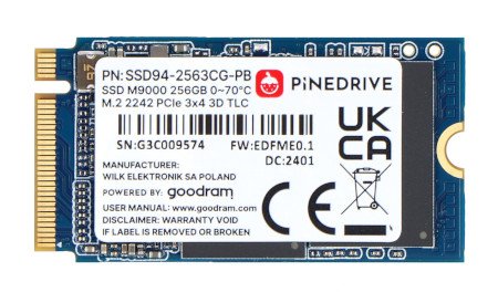 Pinedrive - NVMe M.2 2242 SSD - 256 GB - pro HatDrive! Pineberry Pi