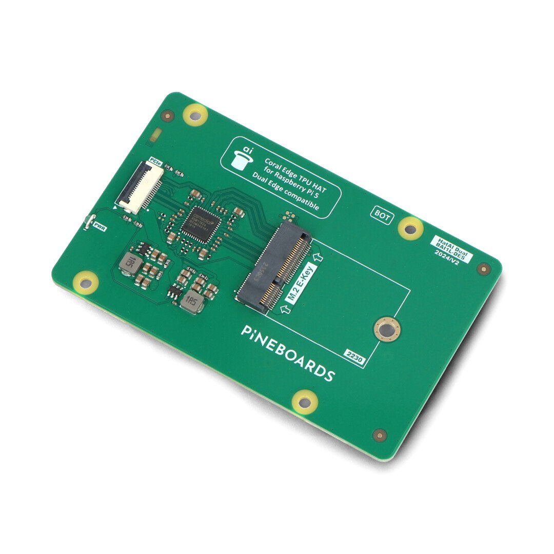 Pineboards Hat AI! Dual – adaptér Google Coral Dual Edge TPU PCIe M.2 E-key pro Raspberry Pi 5