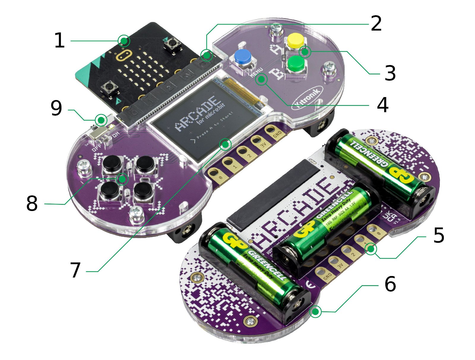 ARCADE konzole pro BBC micro:bit a MakeCode Arcade - programovatelný gamepad - Kitronik 56116