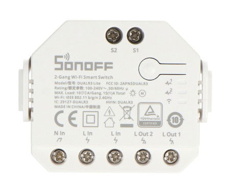 Sonoff Dual R3 Lite - dvojitý spínač, WiFi relé - ovladač rolet