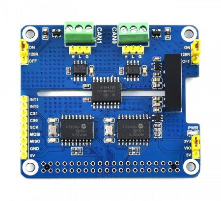 CAN Expansion HAT - 2-kanálový izolovaný CAN štít pro Raspberry Pi - MCP2515 + SN65HVD230 - Waveshare 17912