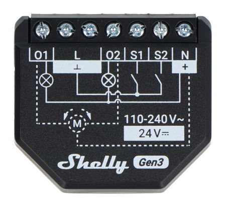 Shelly Plus 2PM Gen3 - 2-kanálové WiFi relé / ovladač rolet 230 V - Android / iOS aplikace