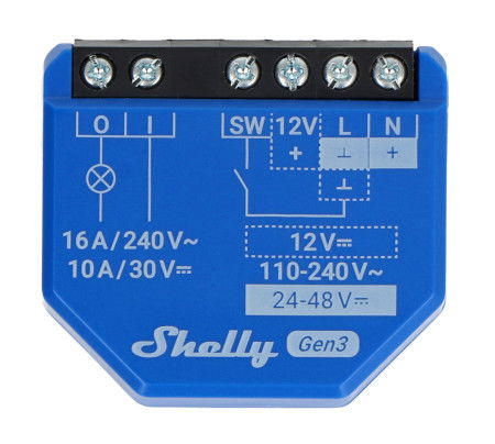 Shelly 1 Gen3 - relé 12 V / 24 V - 48 V DC / 240 V AC WiFi / Bluetooth 16 A - aplikace pro Android / iOS