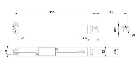 TLA-1 500 N 7 mm/s Trubkový aktuátor 12 V s přepěťovým spínačem - zdvih 30 cm