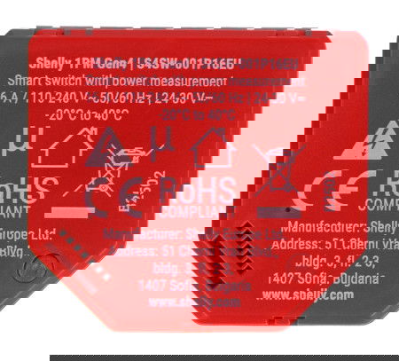 Shelly 1PM Gen4 - WiFi/Bluetooth/ZigBee/Matter 16A relé - měření energie - aplikace pro Android/iOS