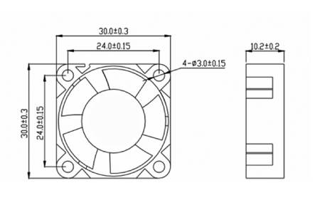 Ventilátor 24V 30 x 30 x 10 mm 2 vodiče
