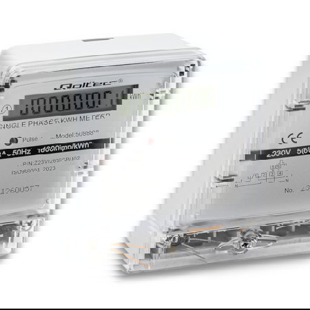 Jednofázový měřič spotřeby energie 230 V na DIN lištu - Qoltec 50888