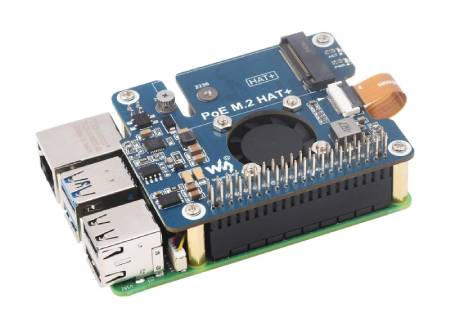 PoE M.2 HAT+ - PCIe adaptér pro NVMe M.2 disky s podporou PoE - pro Raspberry Pi 5 - Waveshare 28411